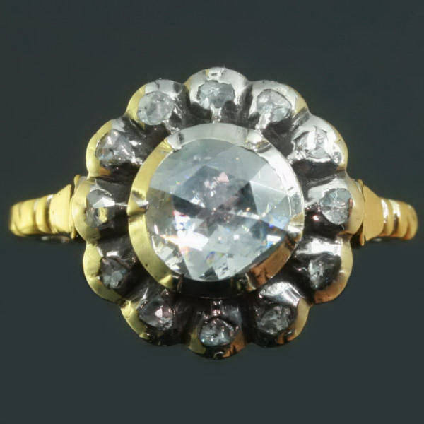 Big rose cut diamond engagement ring, old Dutch style